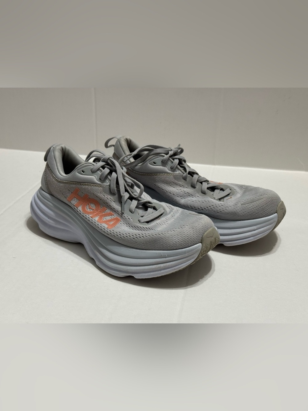 HOKA Bondi 8 Women's Wide Running Shoes in Harbor Mist/ Lunar Rock Size 7.5